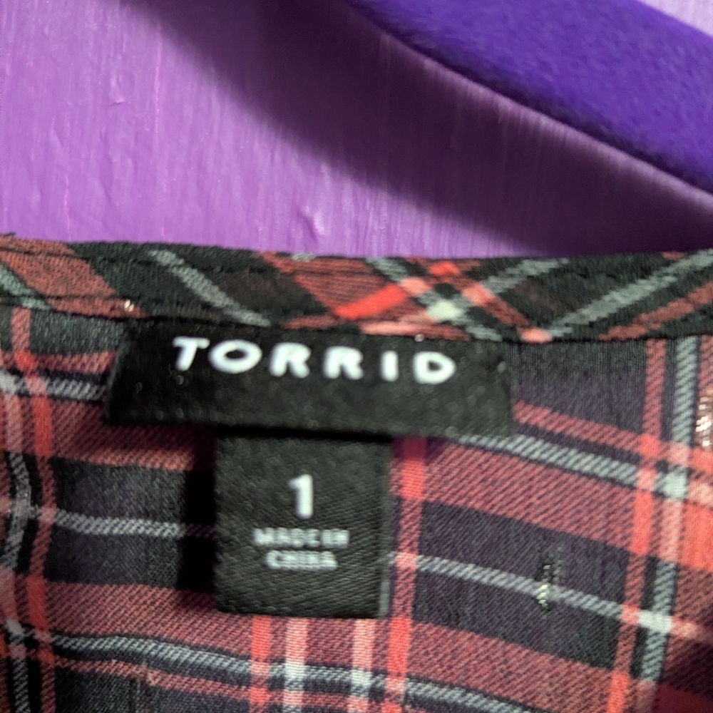 Torrid Chiffon Black Pink Sparkle Plaid Ruched Sleeve Sheet Blouse 1X 14 16 - Picture 4 of 5